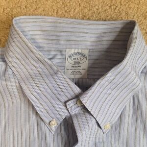 Brooks Brothers Men's Shirt with Blue and White Stripes 18 6/7 Regent